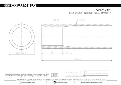 Columbus lightweight threadless 1-1/8" (28.6) steerer tube - 2/1.2 wall - 320 length