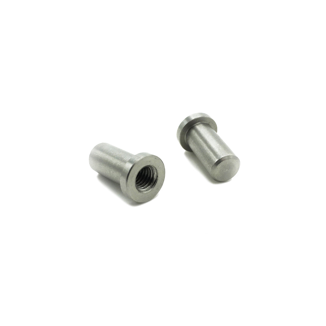 Blind stainless steel M5 bolt water bottle bosses.