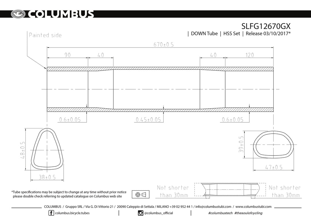 Columbus Life down tube with GX shape - 44 dia. - .6/.45/.6 - length = 670