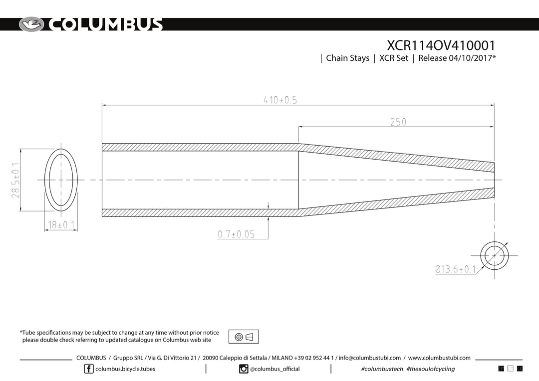 Columbus XCR stainless chainstays - oval/round - 24 OD - .7 wall - length = 410