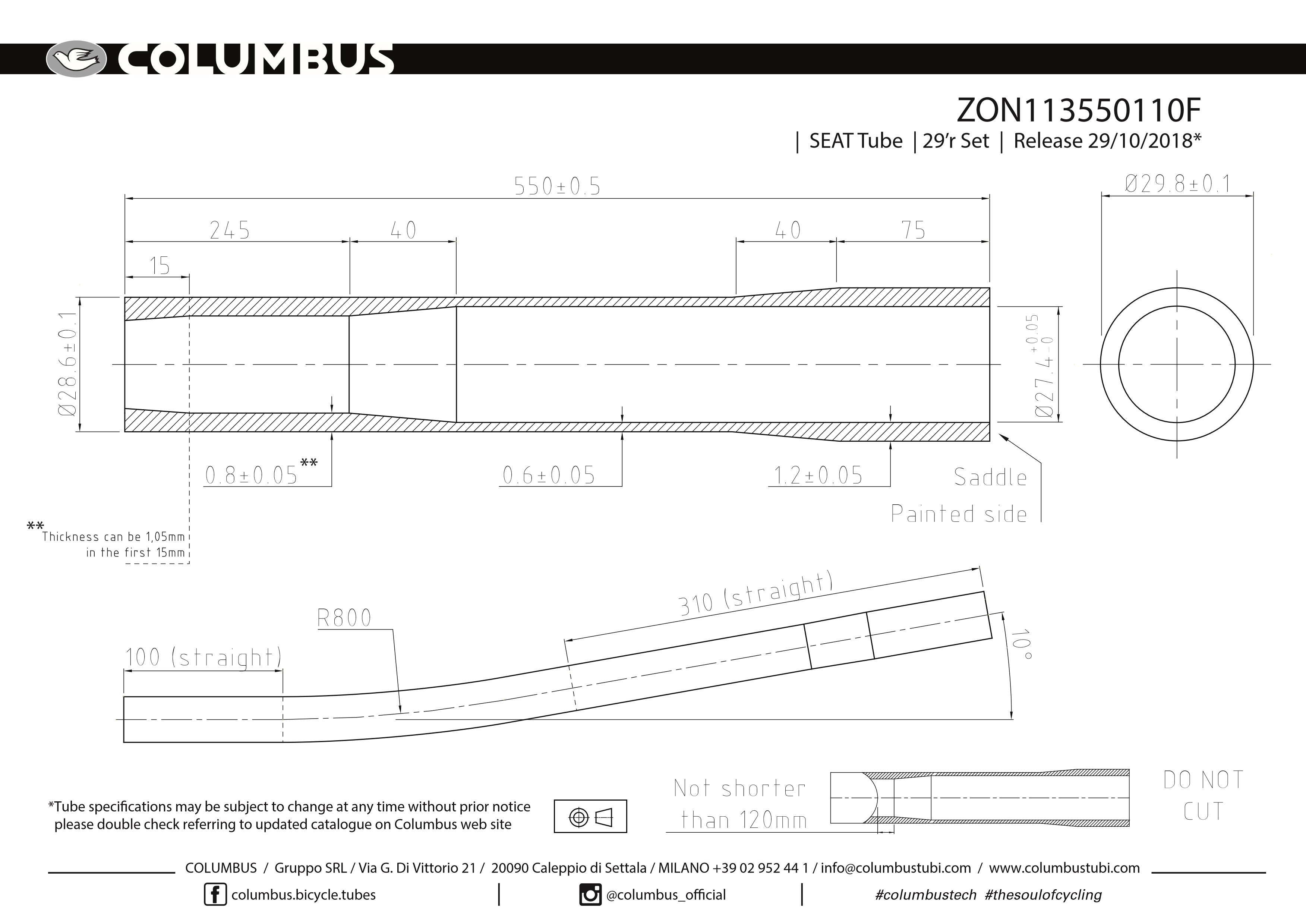 Columbus Zona 29er externally butted seat tube - 28.6 dia