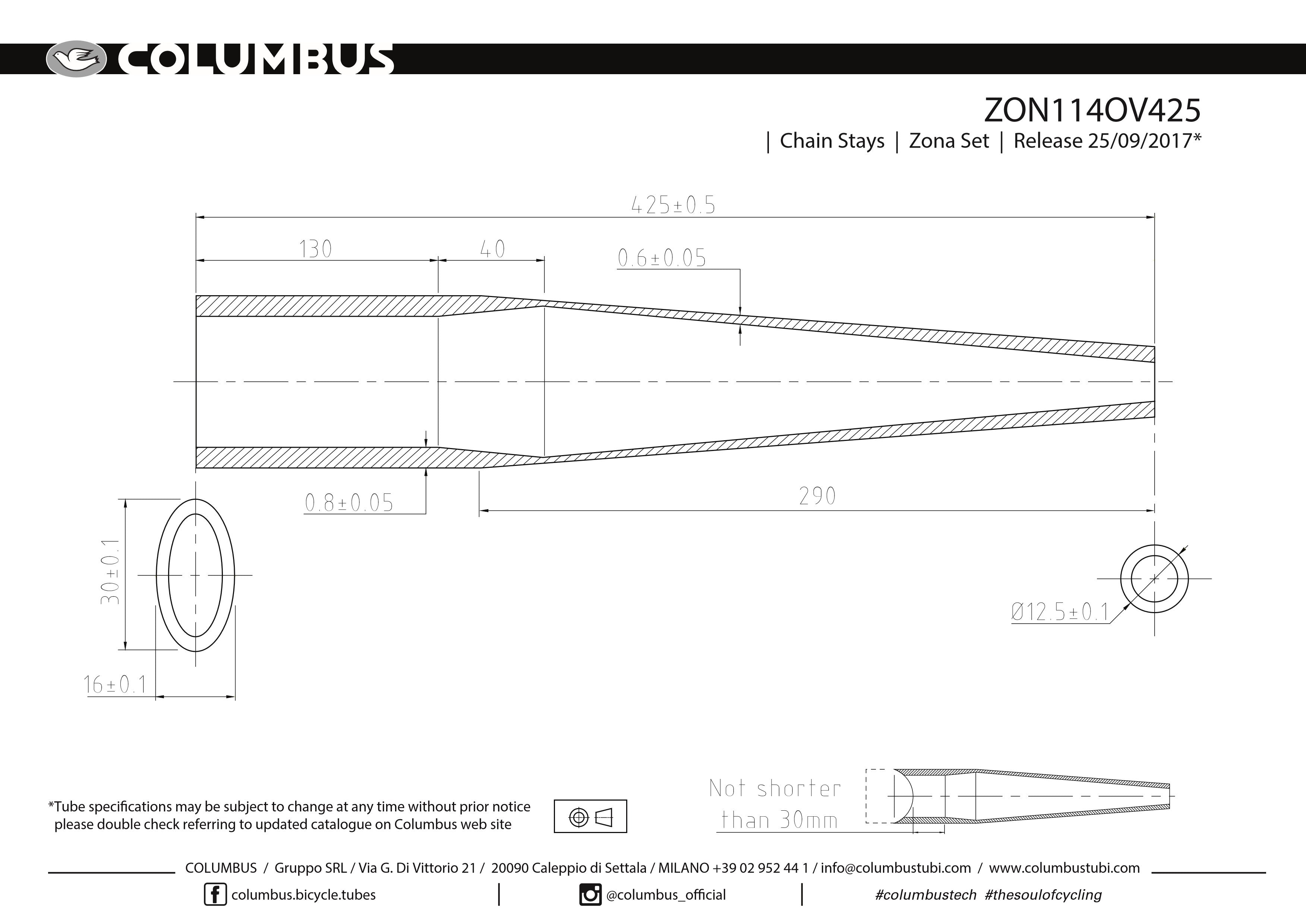 Columbus Zona butted chainstays - oval/round - 24 OD - .8/.6 wall - length  = 425