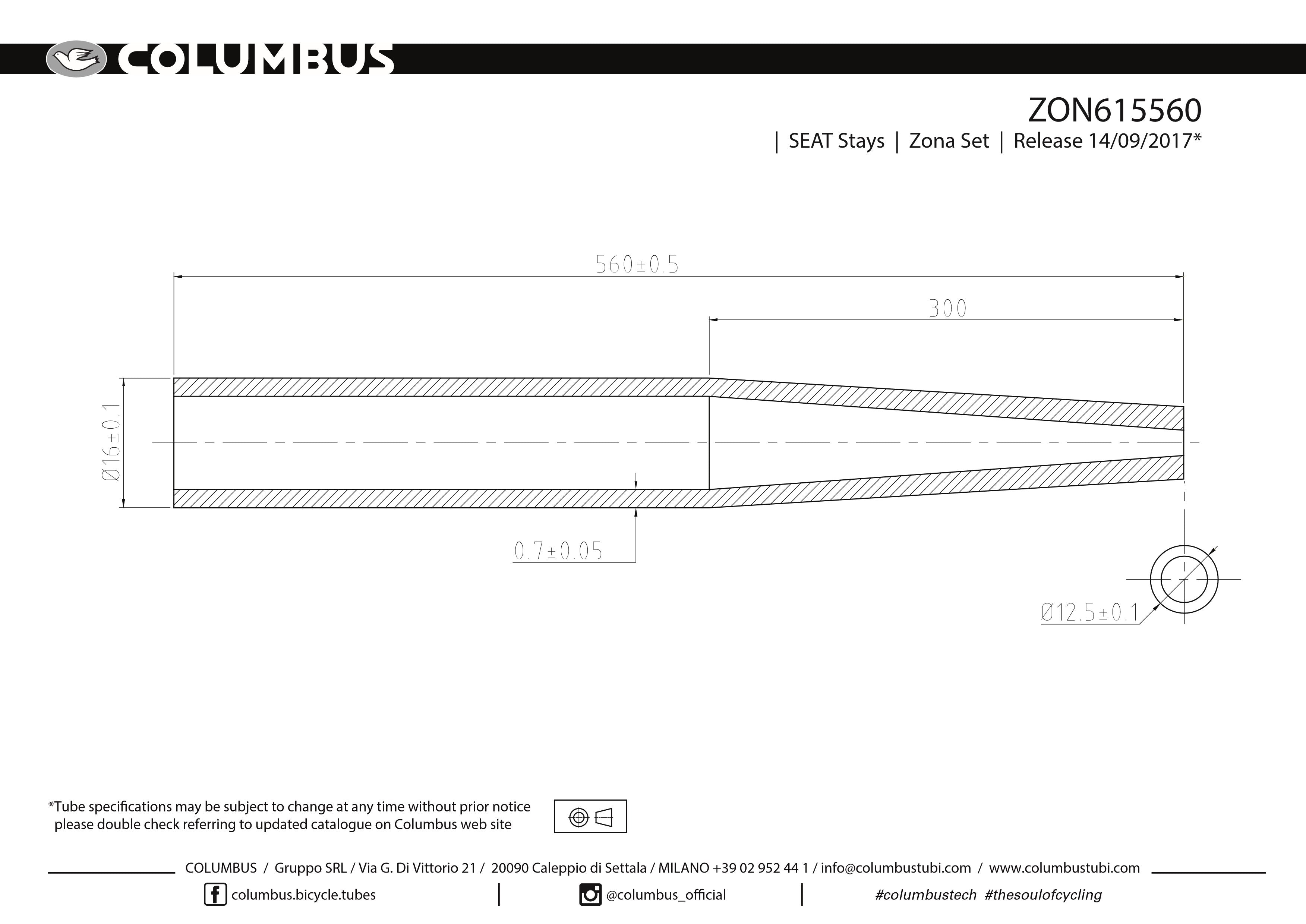 Columbus Zona seat stays - 16 OD - .7 wall - length = 560
