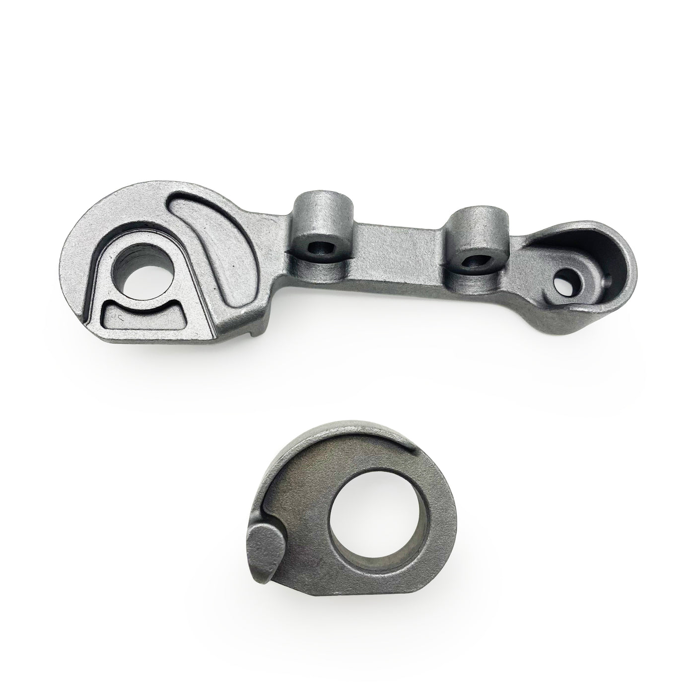 Hooded rear thru-axle dropout for flat-mount disc brakes for SRAM Universal Derailleur Hanger