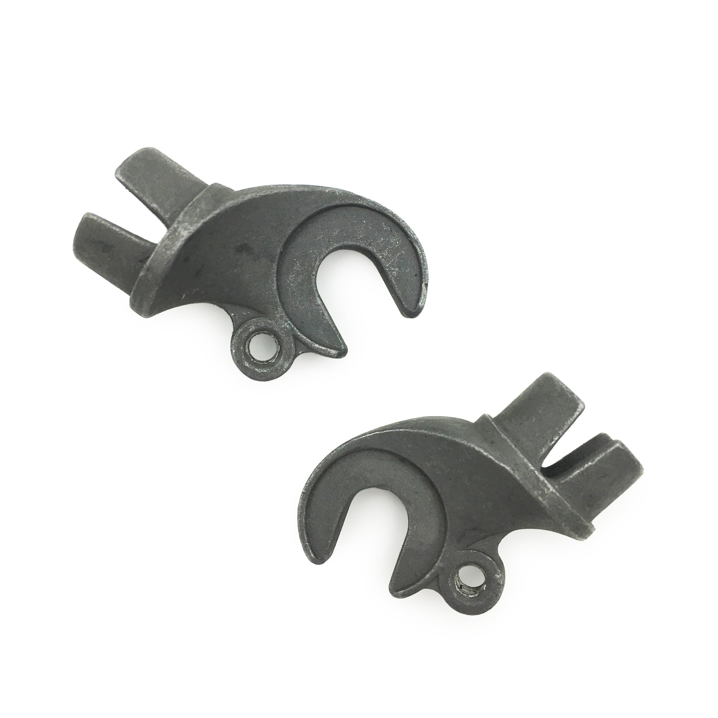 Front dropouts - 20mm plug style - offset with one eyelet. Pair