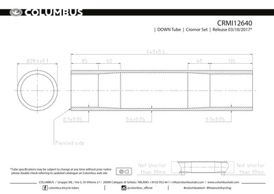 CRMI12640  Columbus Tubing Cromor down tube - 28.6 diameter - .9/.6/.9 wall thickness. Length = 640