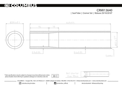 CRMI13640  Columbus Tubing Cromor single butted seat tube - 28.6 dia. - .9/.6 - length = 640