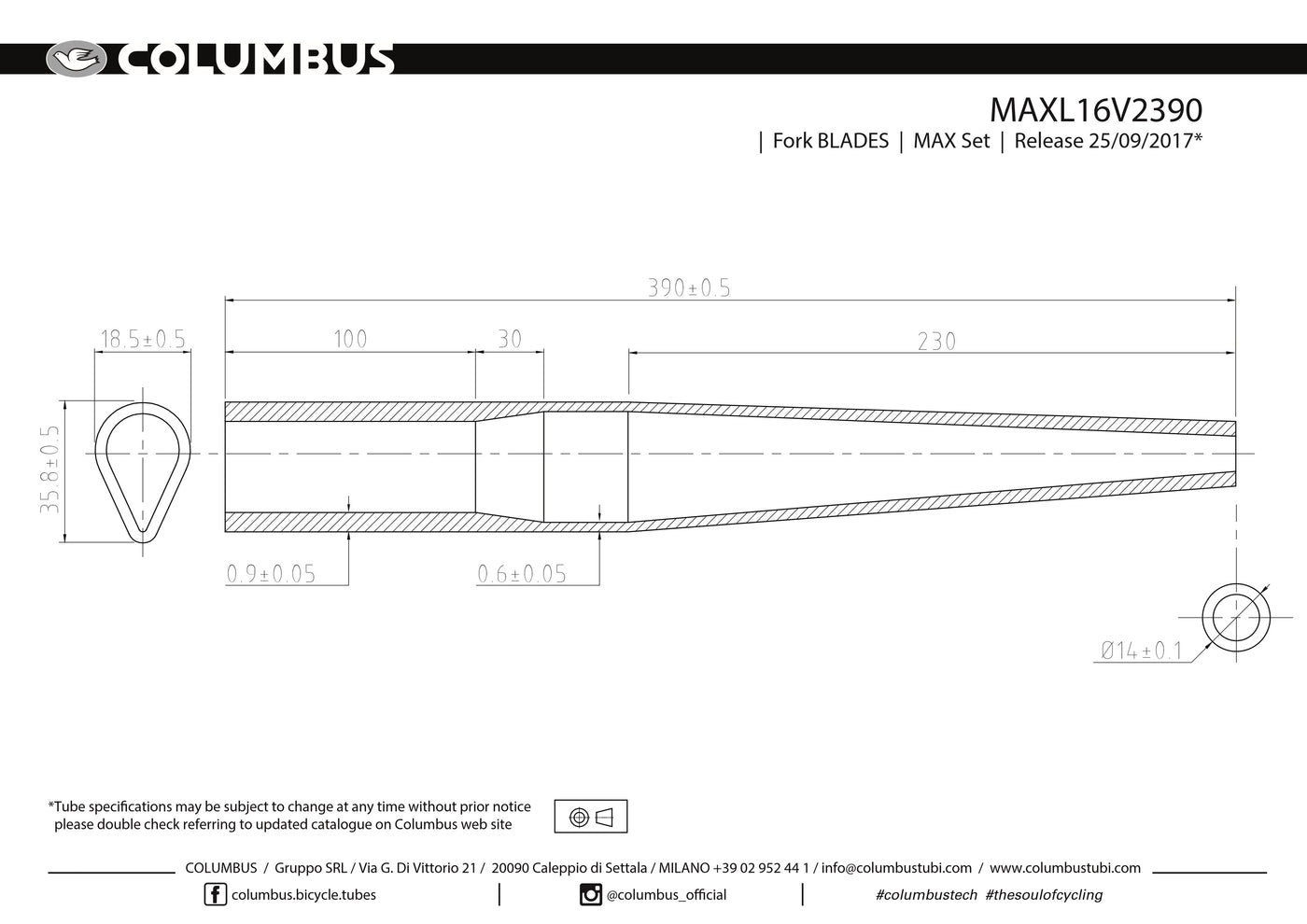 Columbus MAX fork blades - .9/.6 wall - length = 390