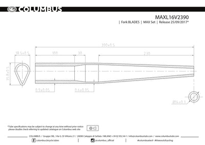 Columbus MAX fork blades - .9/.6 wall - length = 390