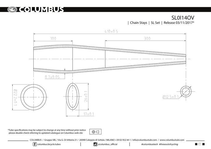 Columbus SL chainstays -round/oval/round - 22.2 OD - .7 wall - length = 410