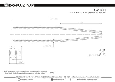 Columbus SL fork blades - 28x19 oval - .9 wall - length = 390