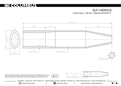 SLF114OV410  Columbus Tubing Life chainstays - oval/round - 24 OD - .7/.5 wall - length = 410, oval = 16x30