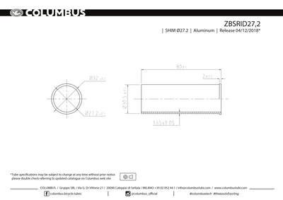 ZBSRID27.2 - Columbus' slotted aluminum reduction sleeve for reducing the inner diameter (30.2) of a 31.7 seat tube to 27.2