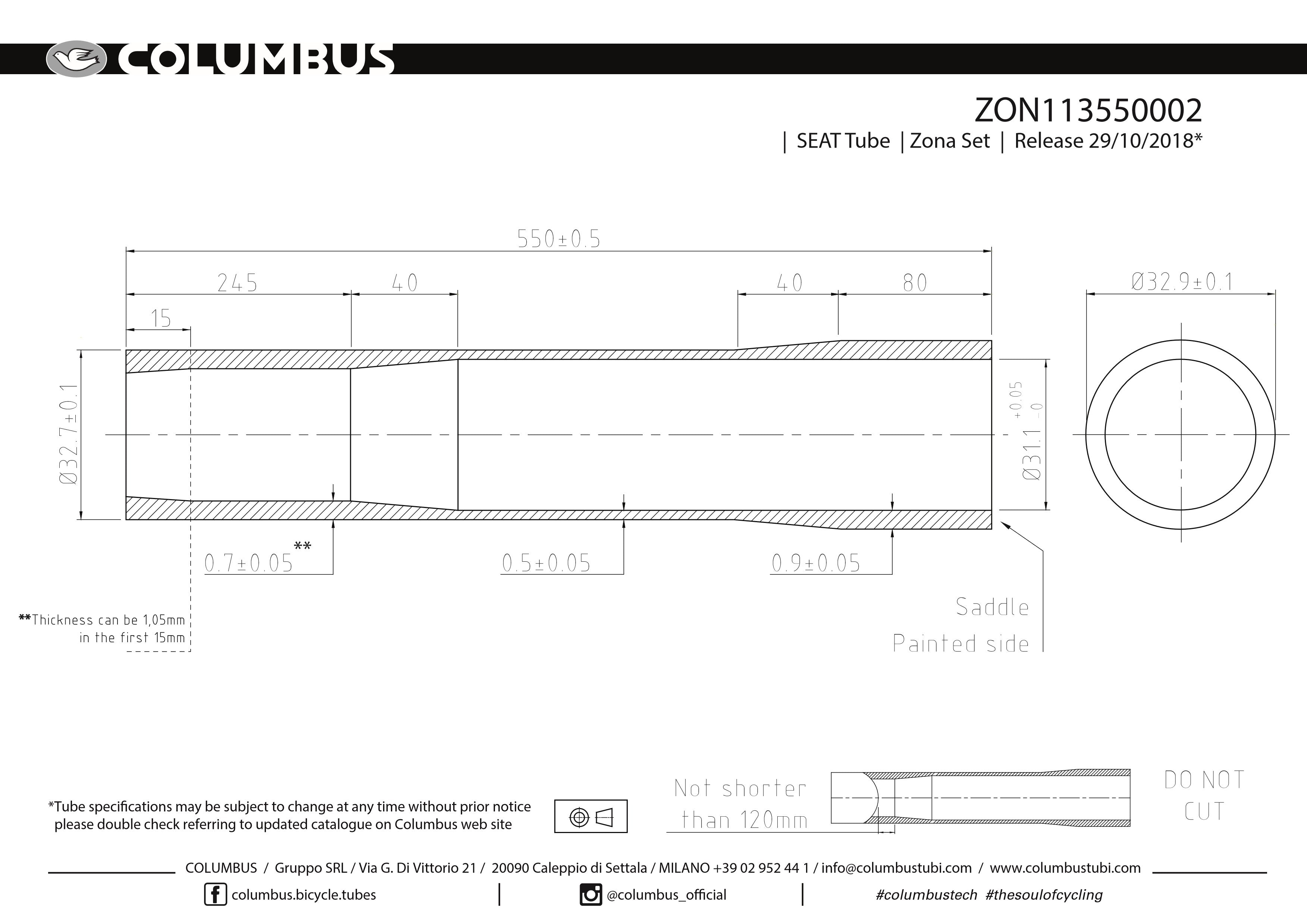 Zona ext. butted seat tube - 32.7 OD (31.1 ID)- .7/.5/.9 - length