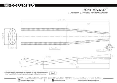 ZON114OV470FAT - Columbus Tubing Zona fatbike chainstays - oval/round - 24 OD - .9 wall - length = 470