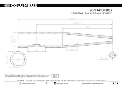 ZONI14TO420SX - Columbus Tubing Zona chainstays - round/pressed - 22.2 OD - .7 wall - length = 420