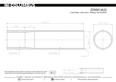 ZONM13635 - Columbus Zona single butted seat tube - 31.7 dia. - .8/.6 - length = 635